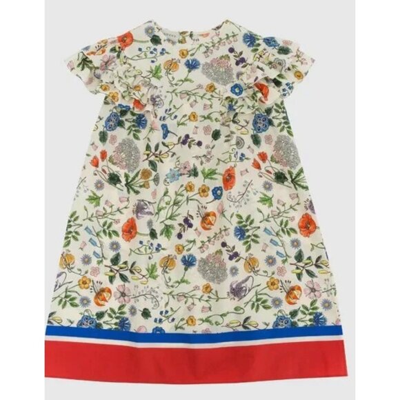 Gucci Kids Floral Print Dress With Striped Hem Dress Multicolor 608206 Size10